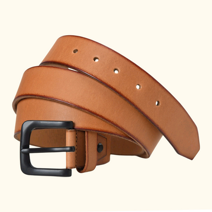 Arion Men's Full Grain Leather Belt Natural Smooth Finish Classic Metal Pin Buckle