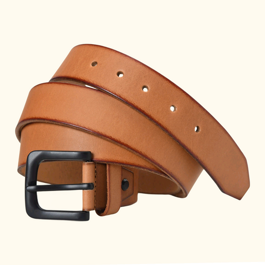 Arion Men's Full Grain Leather Belt Natural Smooth Finish Classic Metal Pin Buckle