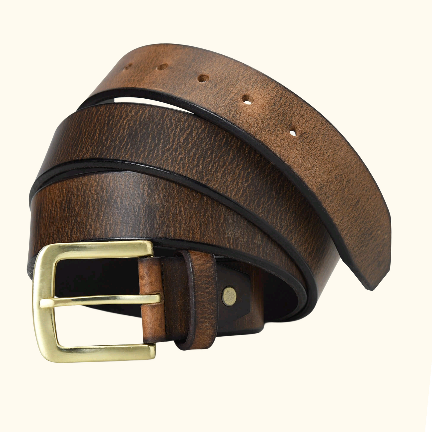 Dune Hard Wax Leather Belt Rugged Distressed Thick Durable Casual Wear Brushed Gold Buckle