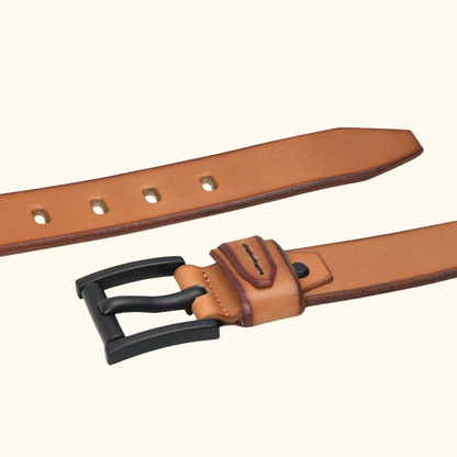 Arion Elite Men's Full Grain Smooth Finish Leather Belt Flat Lay  Camel Tan