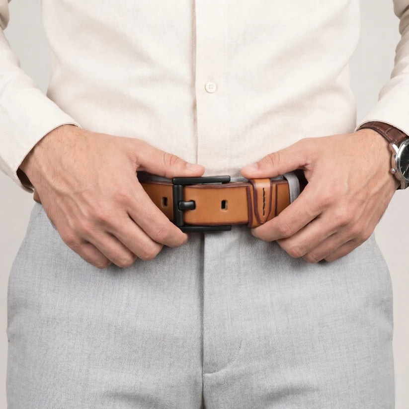 Arion Elite Men's Full Grain Smooth Finish Leather Belt Model With Buckle  Camel Tan