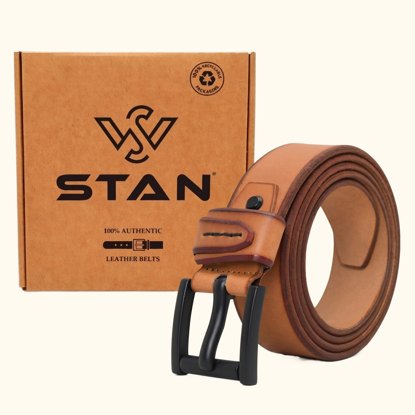 Arion Elite Men's Full Grain Smooth Finish Leather Belt With Box  Camel Tan