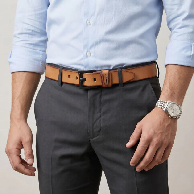 Arion Elite Men's Full Grain Smooth Finish Leather Belt with model  Camel Tan