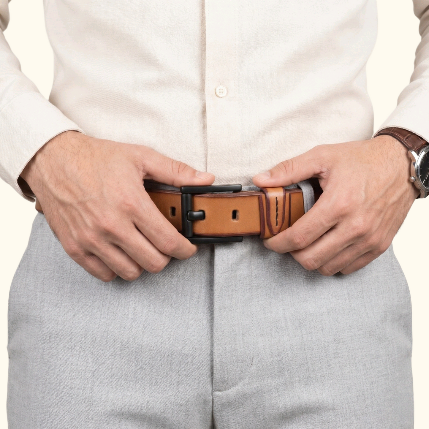 Arion Elite Mens Full Grain Natural Smooth Finish Leather Belt Model with Buckle Camel Tan