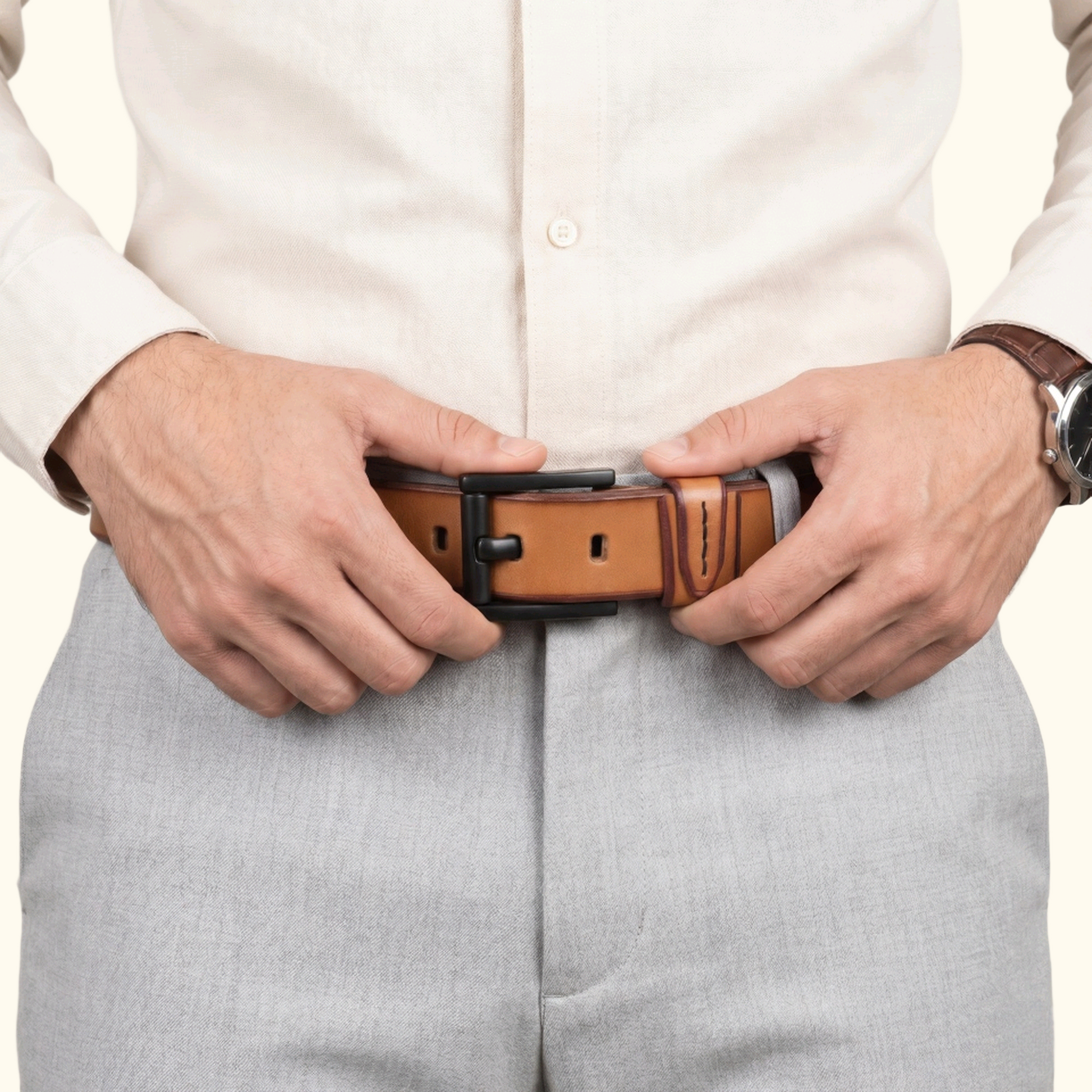 Arion Elite Mens Full Grain Natural Smooth Finish Leather Belt Model with Buckle Camel Tan