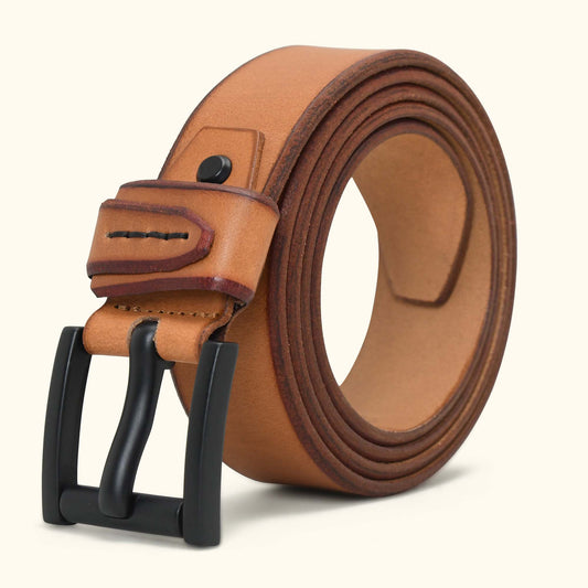 Arion Elite Mens Full Grain Natural Smooth Finish Leather Belt Rolled Camel Tan