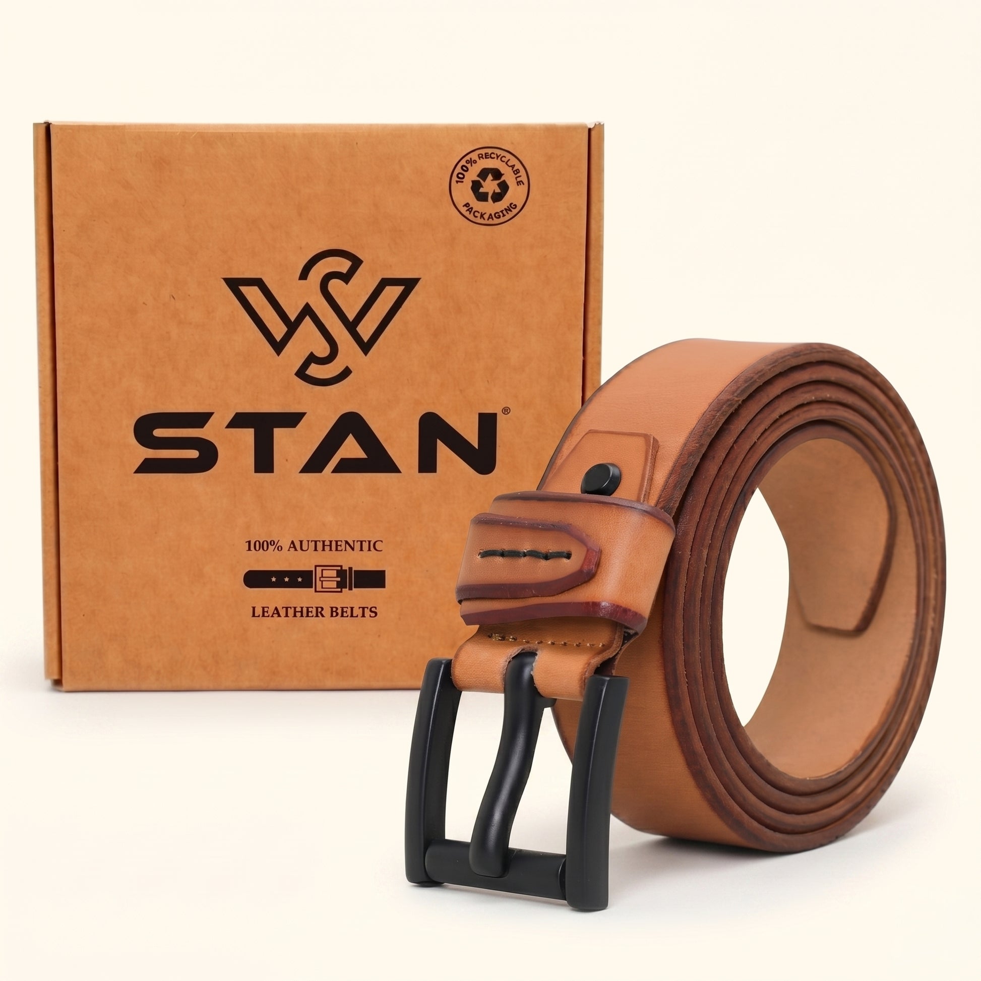 Arion Elite Mens Full Grain Natural Smooth Finish Leather Belt With Box Camel Tan