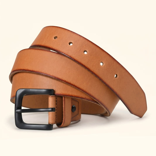 Arion Men's Full Grain Natural Smooth Leather Belt Hero Camel Tan