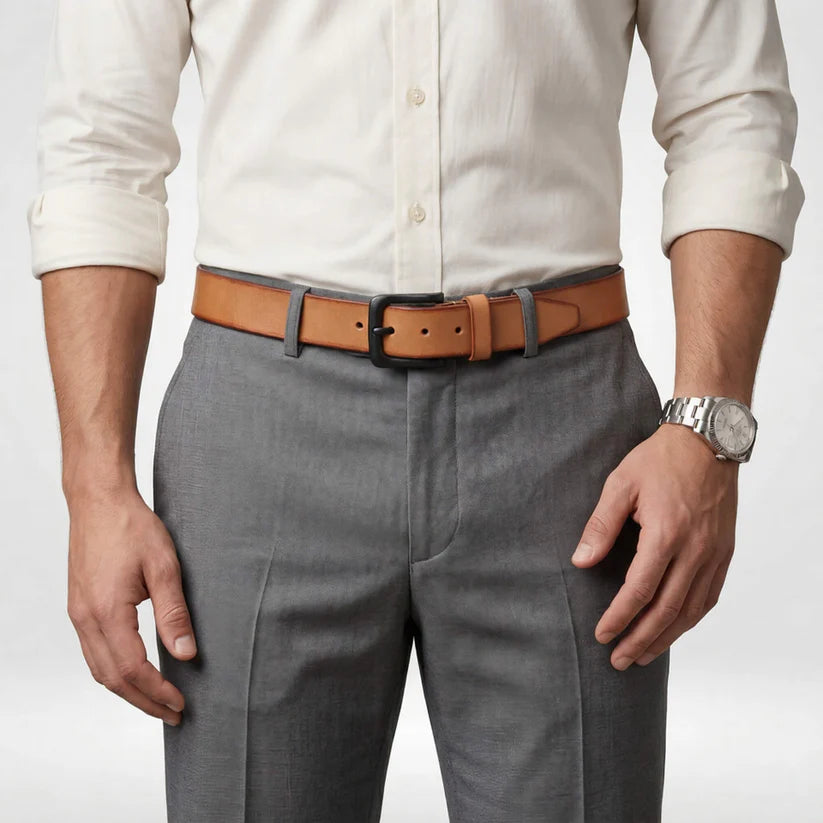 Arion  Men's Full Grain Smooth Finish Leather Belt with model  Camel Tan