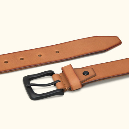 Arion Mens Full Grain Natural Smooth Leather Belt Flat Lay Camel Tan