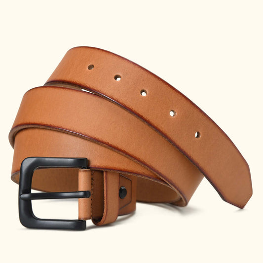 Arion Mens Full Grain Natural Smooth Leather Belt Hero Camel Tan