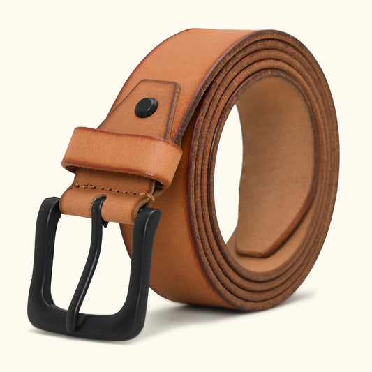 Arion Mens Full Grain Natural Smooth Leather Belt Rolled Camel Tan
