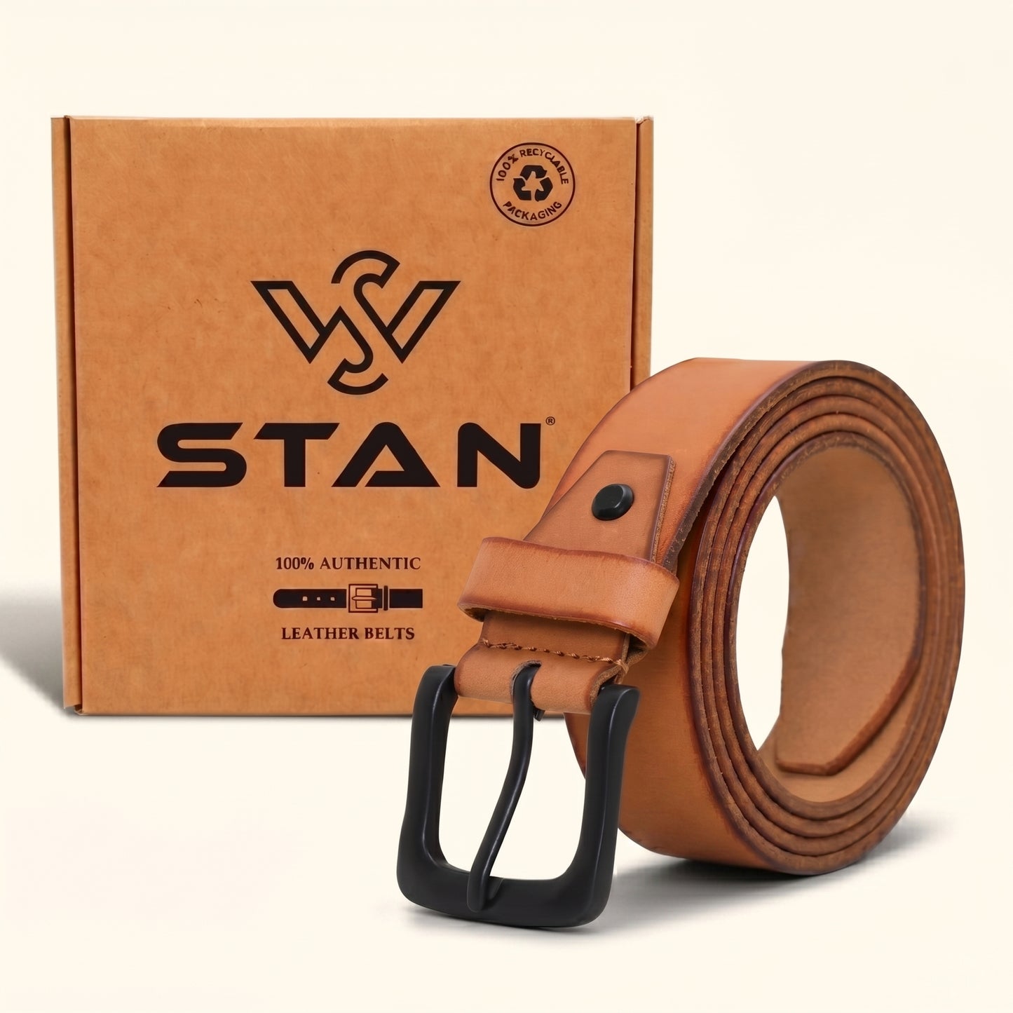 Arion Mens Full Grain Natural Smooth Leather Belt With Box Camel Tan