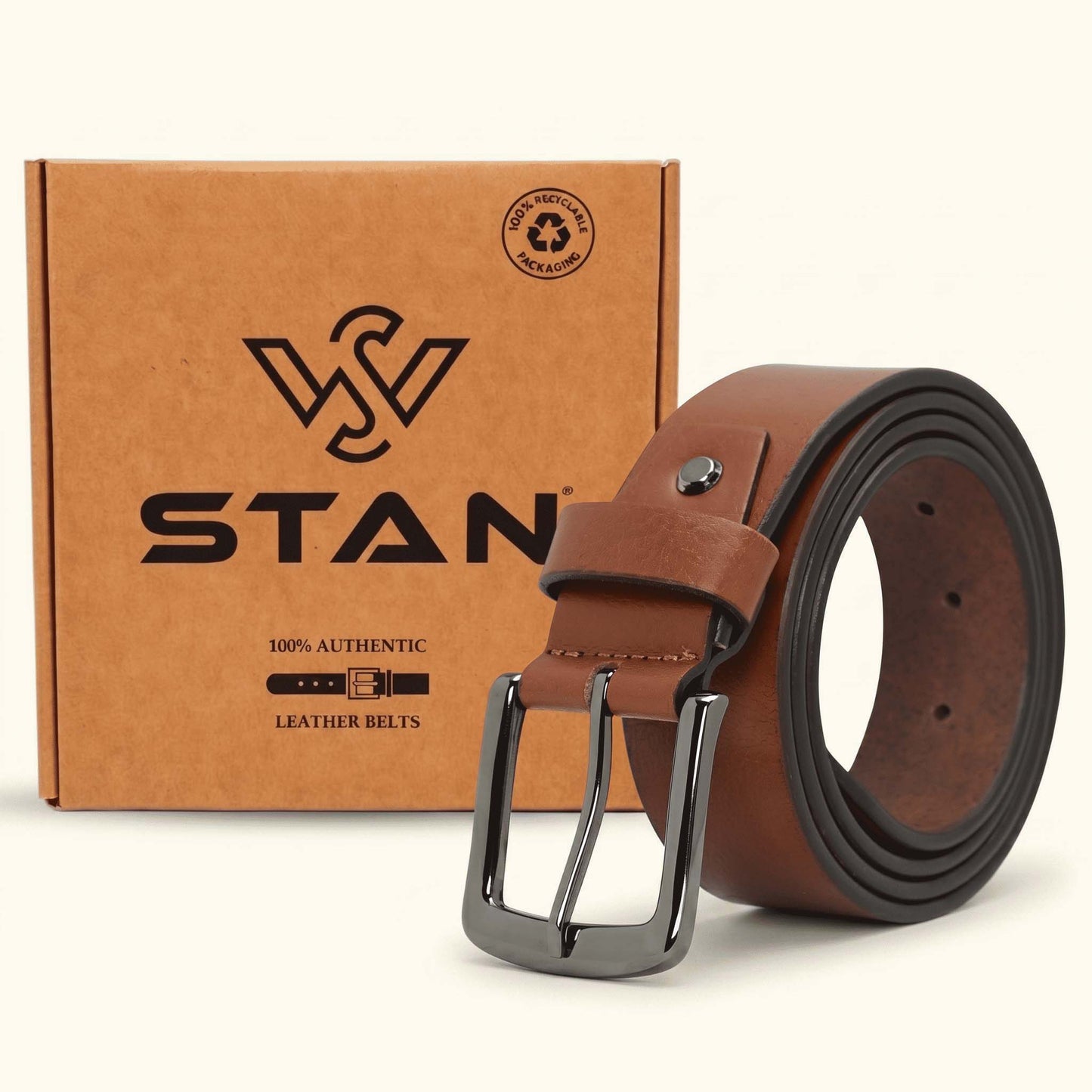 Barreatt Mens Full Grain Milled Leather Belt with Box Tan