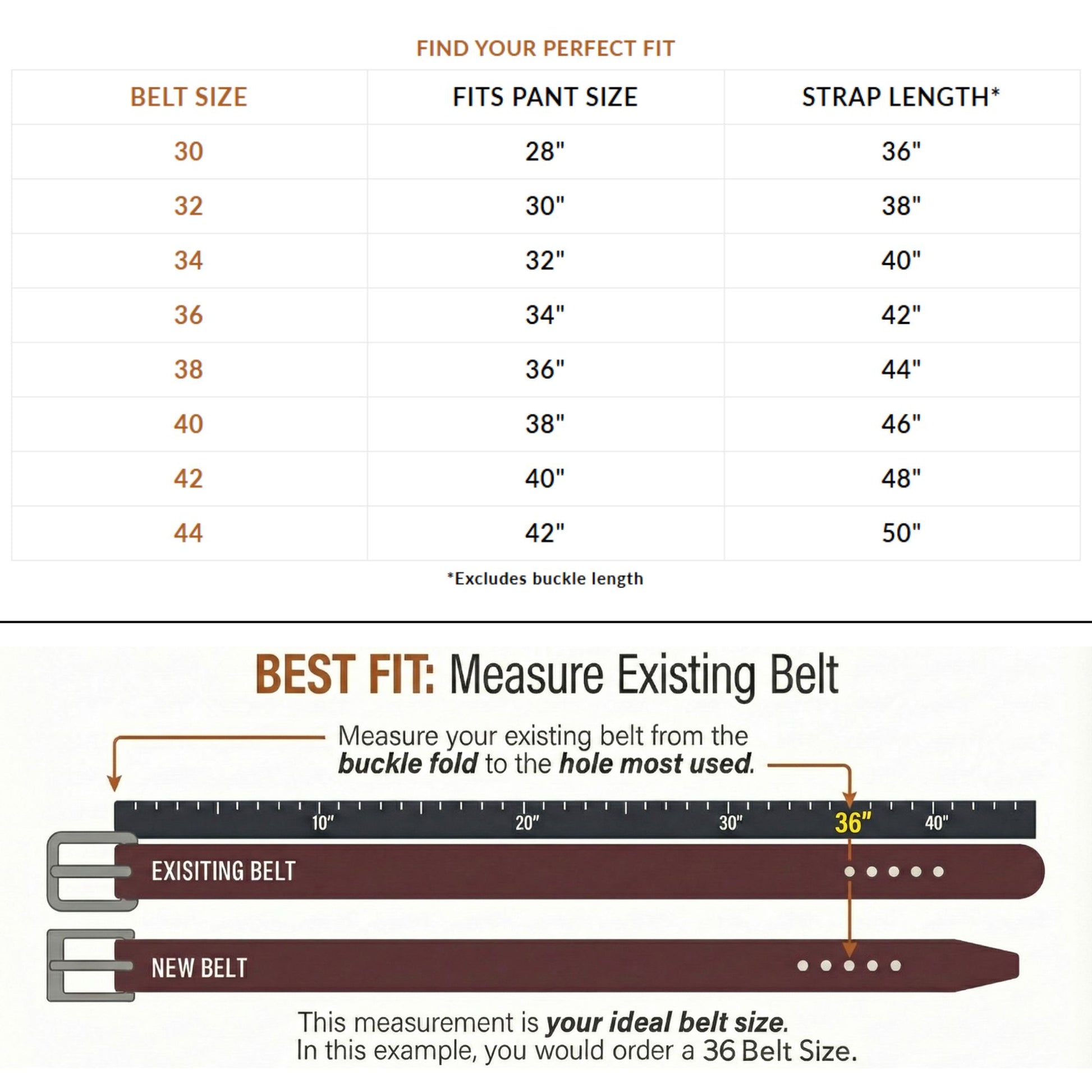 Barrett Men's Full Grain Milled Leather Belt Size Chart Tan