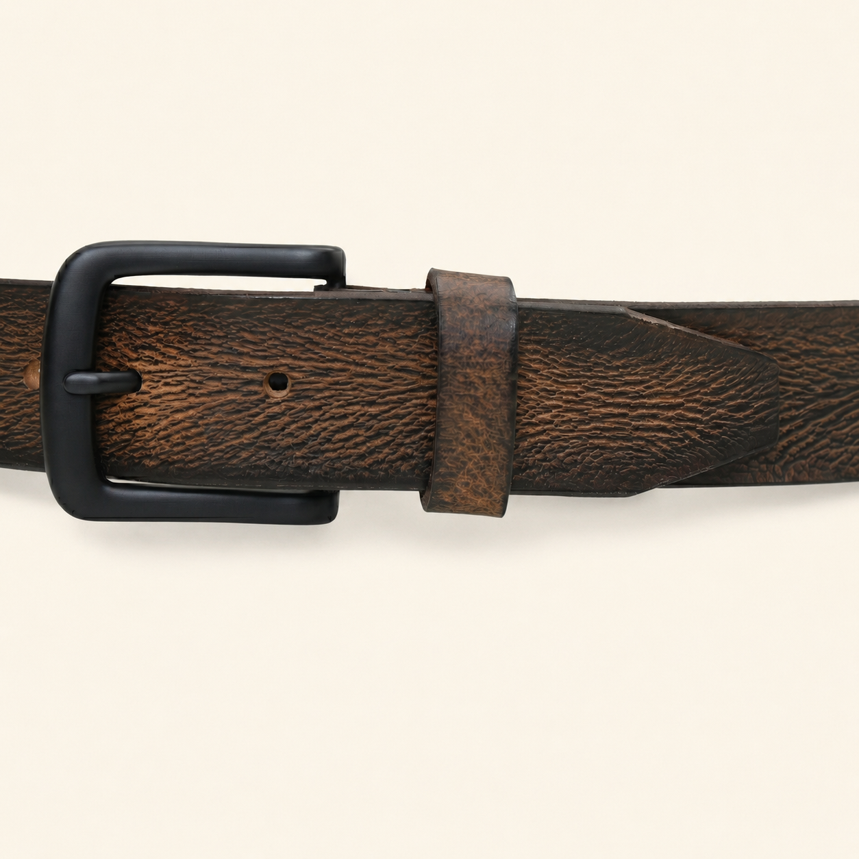 Blackwood Men's Distressed Finish Leather Belt Buckle Dark Brown