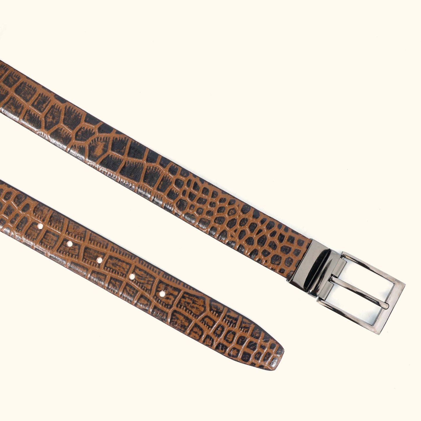 Caverton Men's Hand Burnished Croc Leather Belt Full Grain BELT Buckle Tan