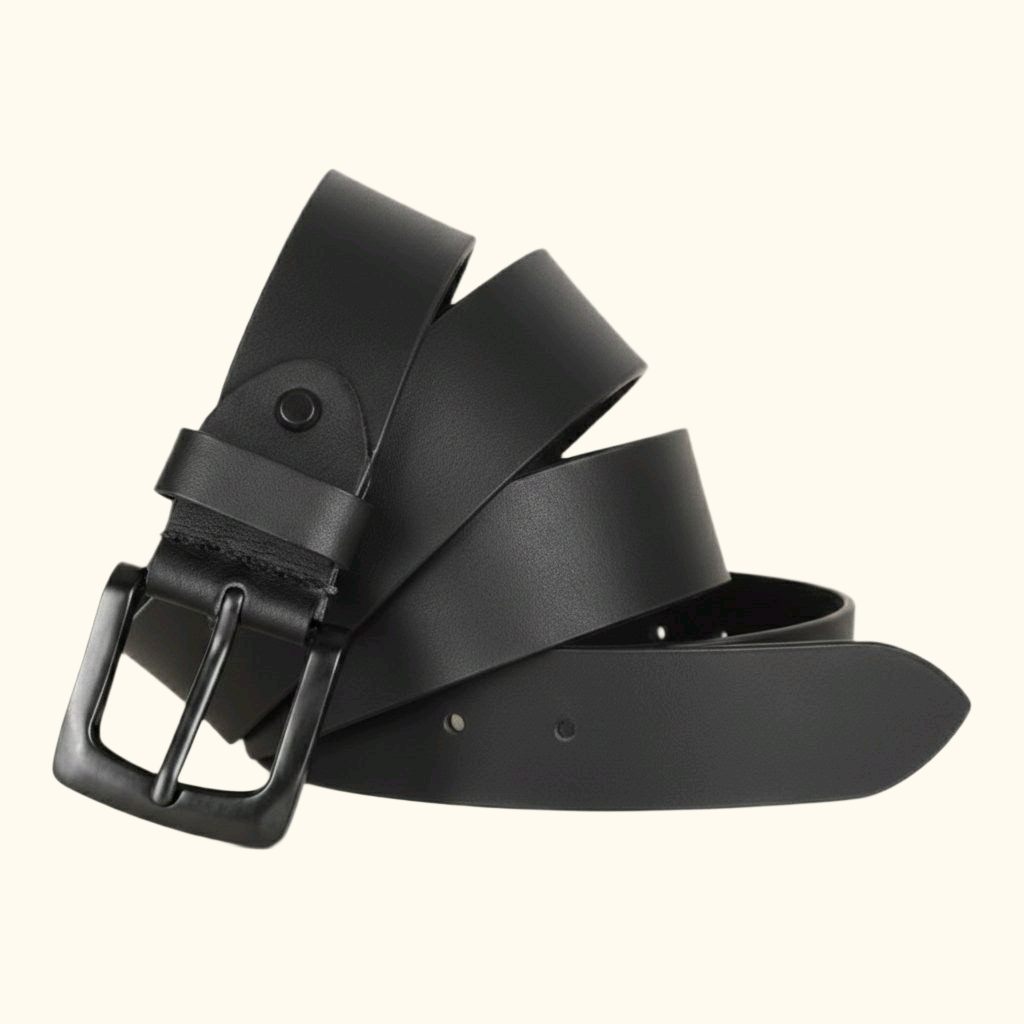 Corbin Matte Black Leather Belt for men Coil Black