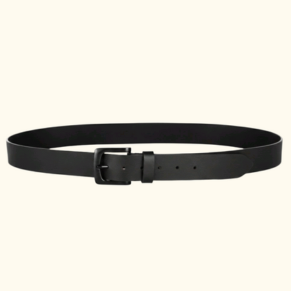 Corbin Matte Black Leather Belt for men Flat Lay Circle Black