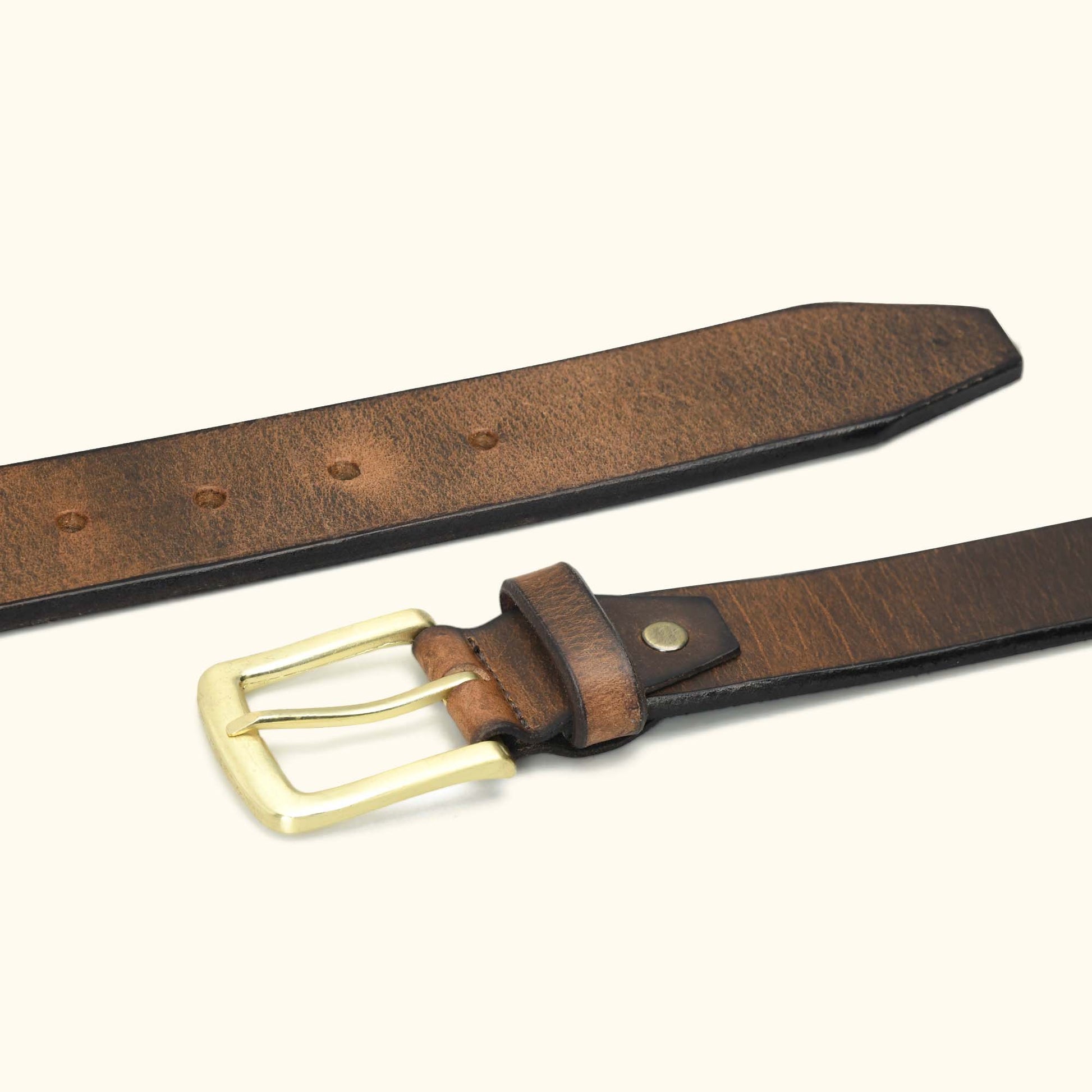 Dune Hard Wax Rugged Distressed Leather Belt Flat Lay Saddle Brown