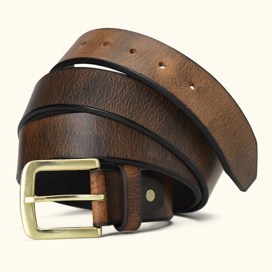 Dune Hard Wax Rugged Distressed Leather Belt Hero Saddle Brown
