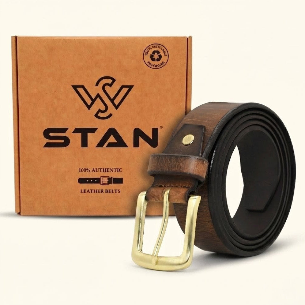 Dune Hard Wax Rugged Distressed Leather Belt with Box Saddle Brown