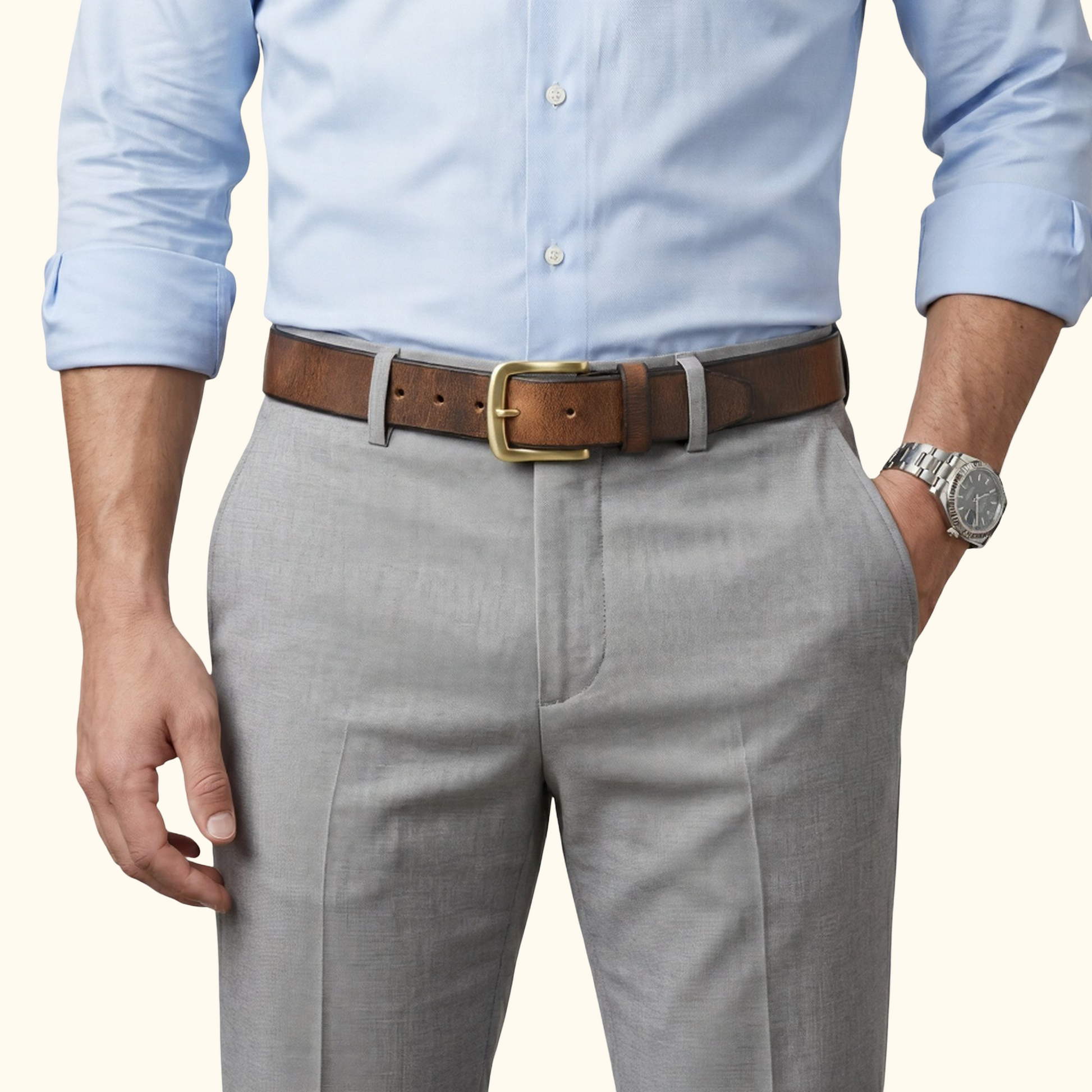 Dune Hard Wax Rugged Distressed Leather Belt with Model Saddle Brown