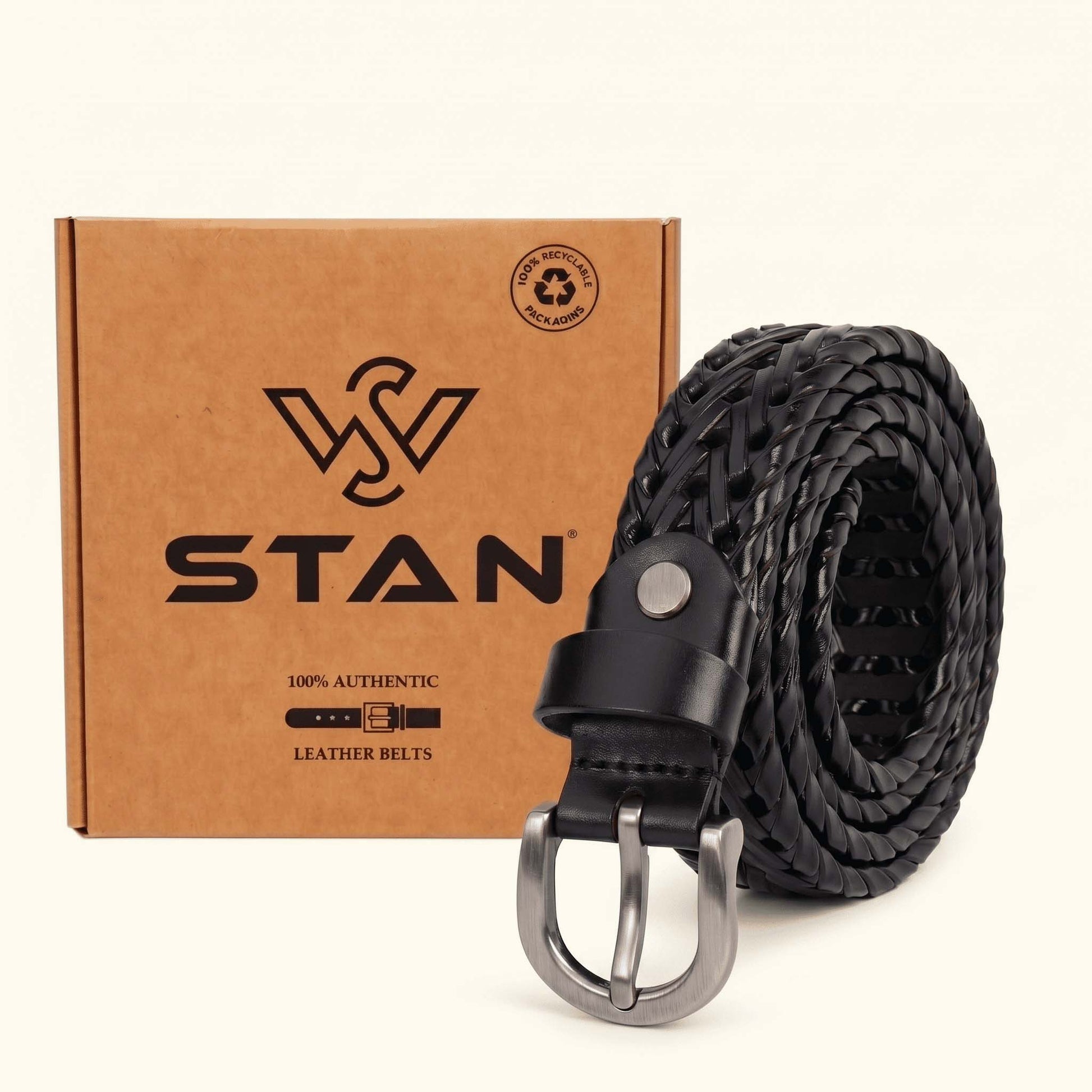 Eveline Women's Handwoven Leather belt for Woman with box Black