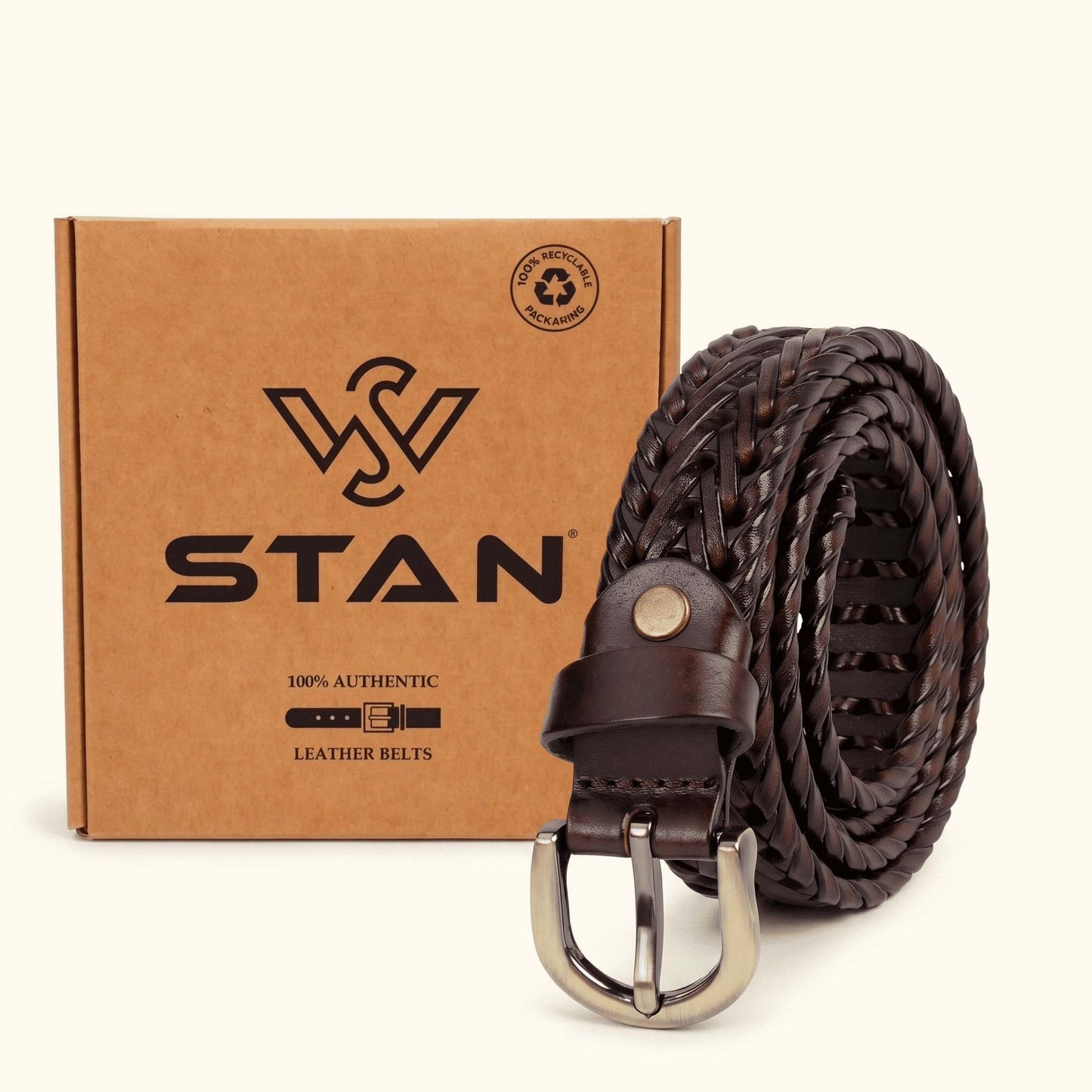 Eveline Women's Handwoven Leather belt for Woman with box Mahogany Brown