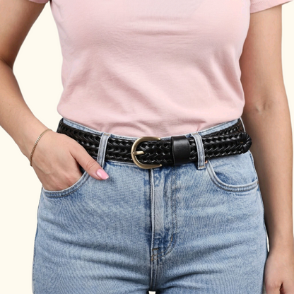 Eveline Women's Handwoven Leather belt for Woman with model Black