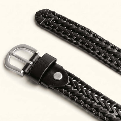 Eveline Women's Handwoven Leather belt for Women Flat lay Black