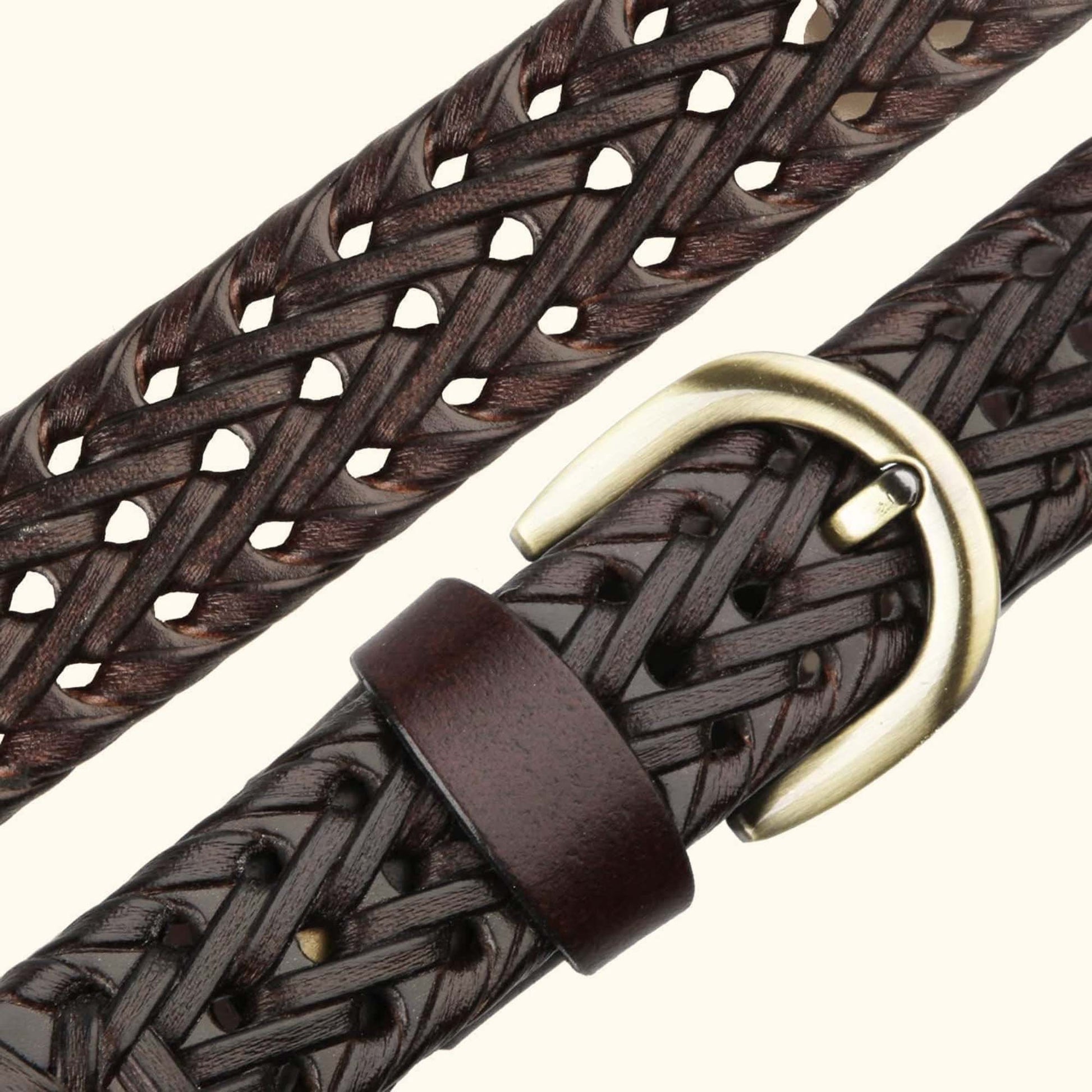 Eveline Women's Handwoven Leather belt for Women Flat lay Mahogany Brown