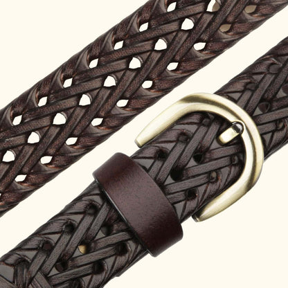 Eveline Women's Handwoven Leather belt for Women Flat lay Mahogany Brown