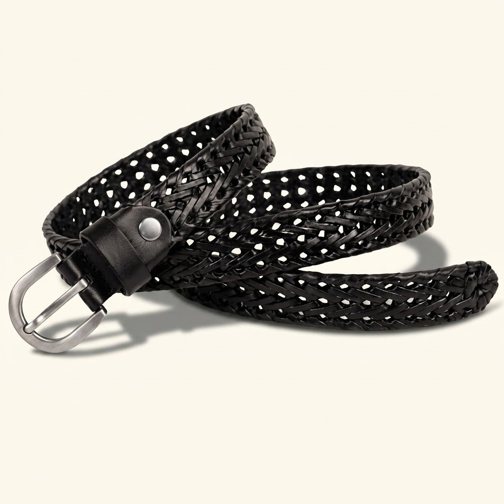 Eveline Women's Handwoven Leather belt for Women  Nickel Black