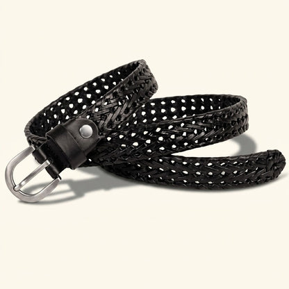 Eveline Women's Handwoven Leather belt for Women  Nickel Black