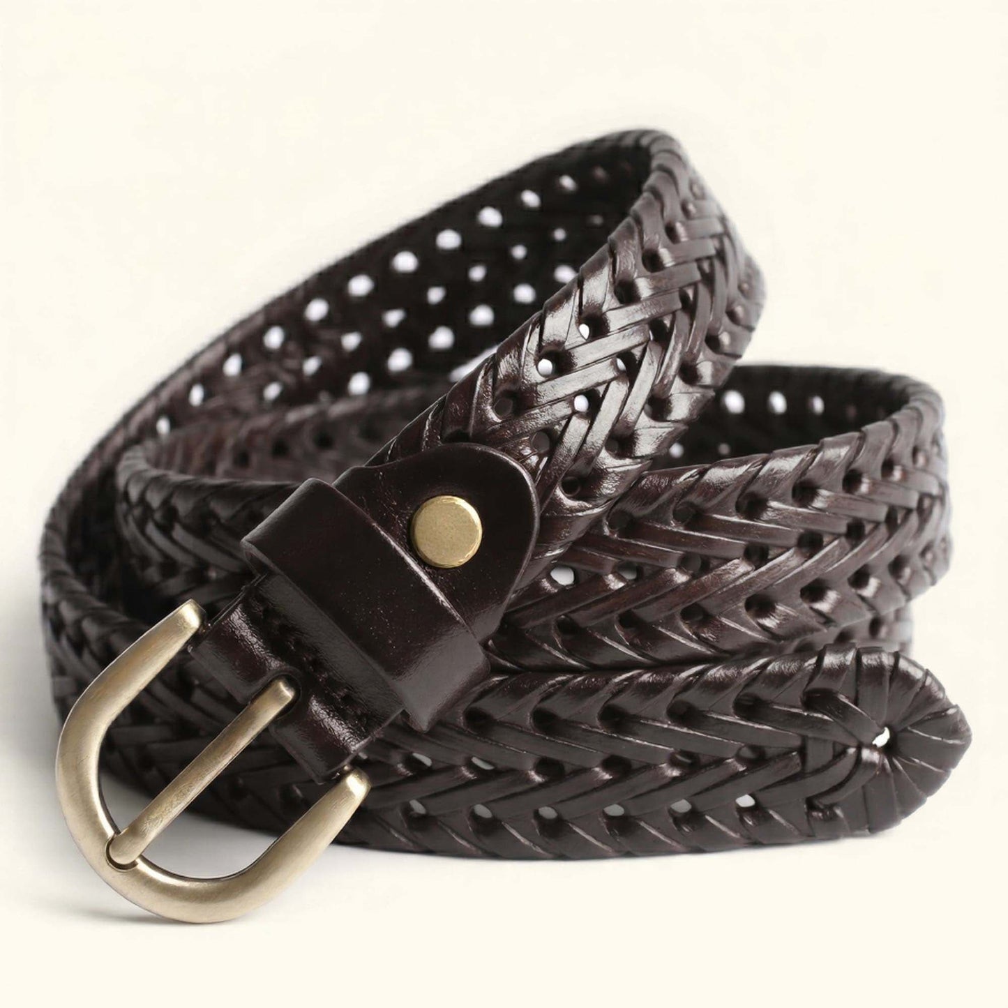 Eveline Women's Handwoven Leather belt for Women Roll Mahogany Brown