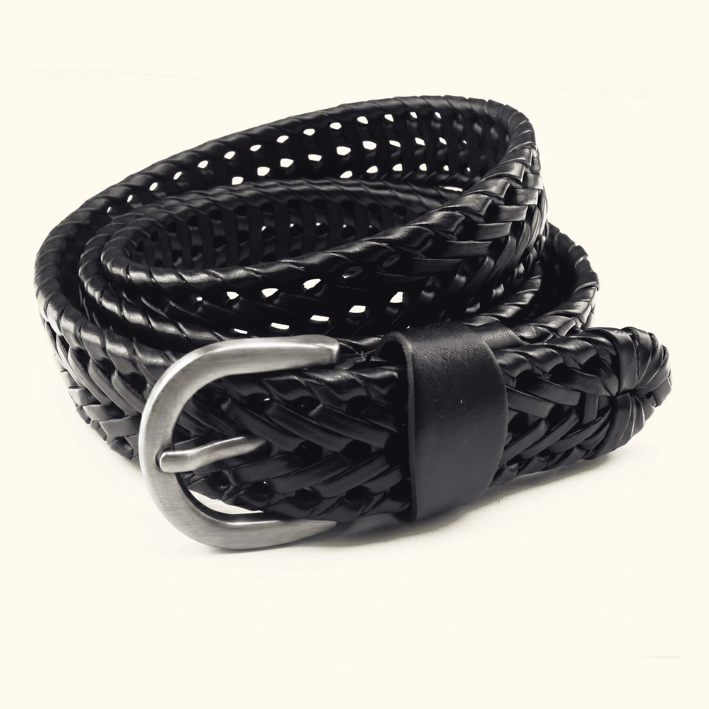 Eveline Women's Handwoven Leather belt for Women finish Black