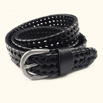 Eveline Women's Handwoven Leather belt for Women finish Black