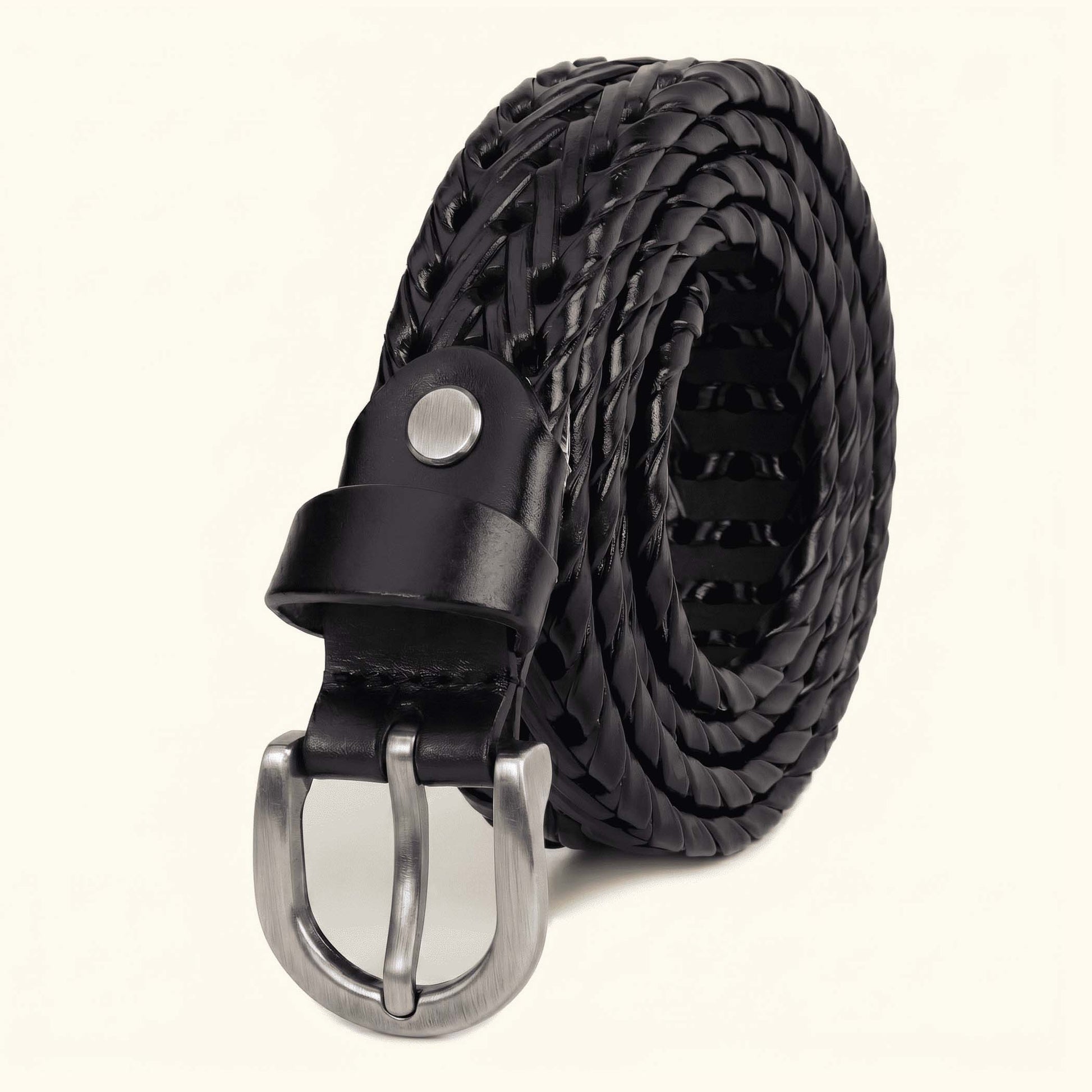 Eveline Women's Handwoven Leather belt for Women hero Black