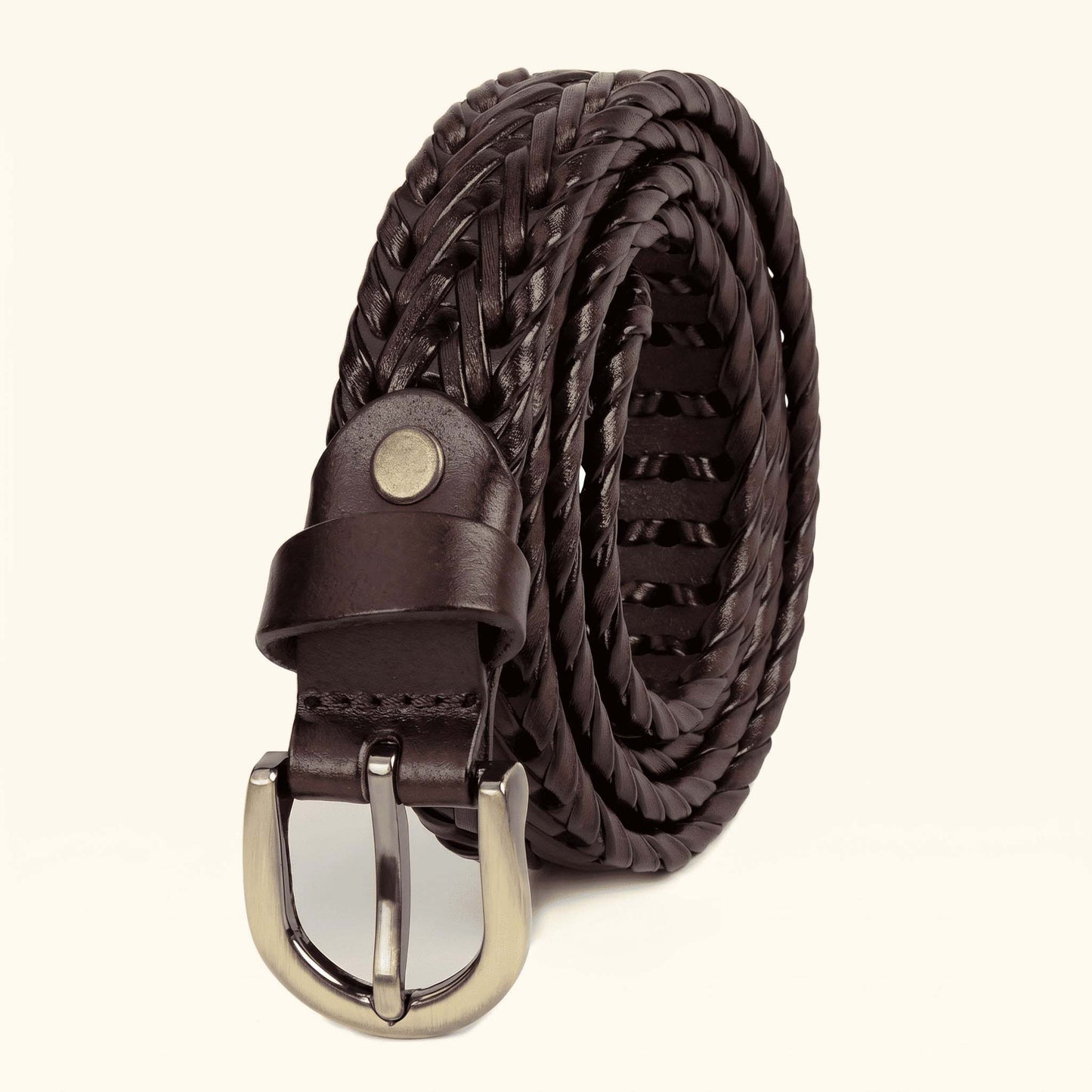 Eveline Women's Handwoven Leather belt for Women hero Mahogany Brown