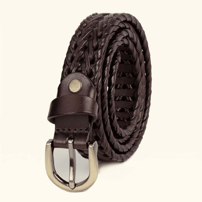 Eveline Women's Handwoven Leather belt for Women hero Mahogany Brown