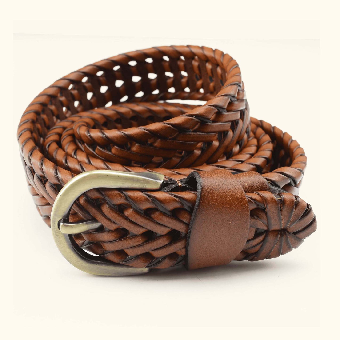 Eveline Womens Handwoven Leather Belt Coiled Tan