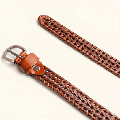 Eveline Womens Handwoven Leather Belt Flat Lay Tan