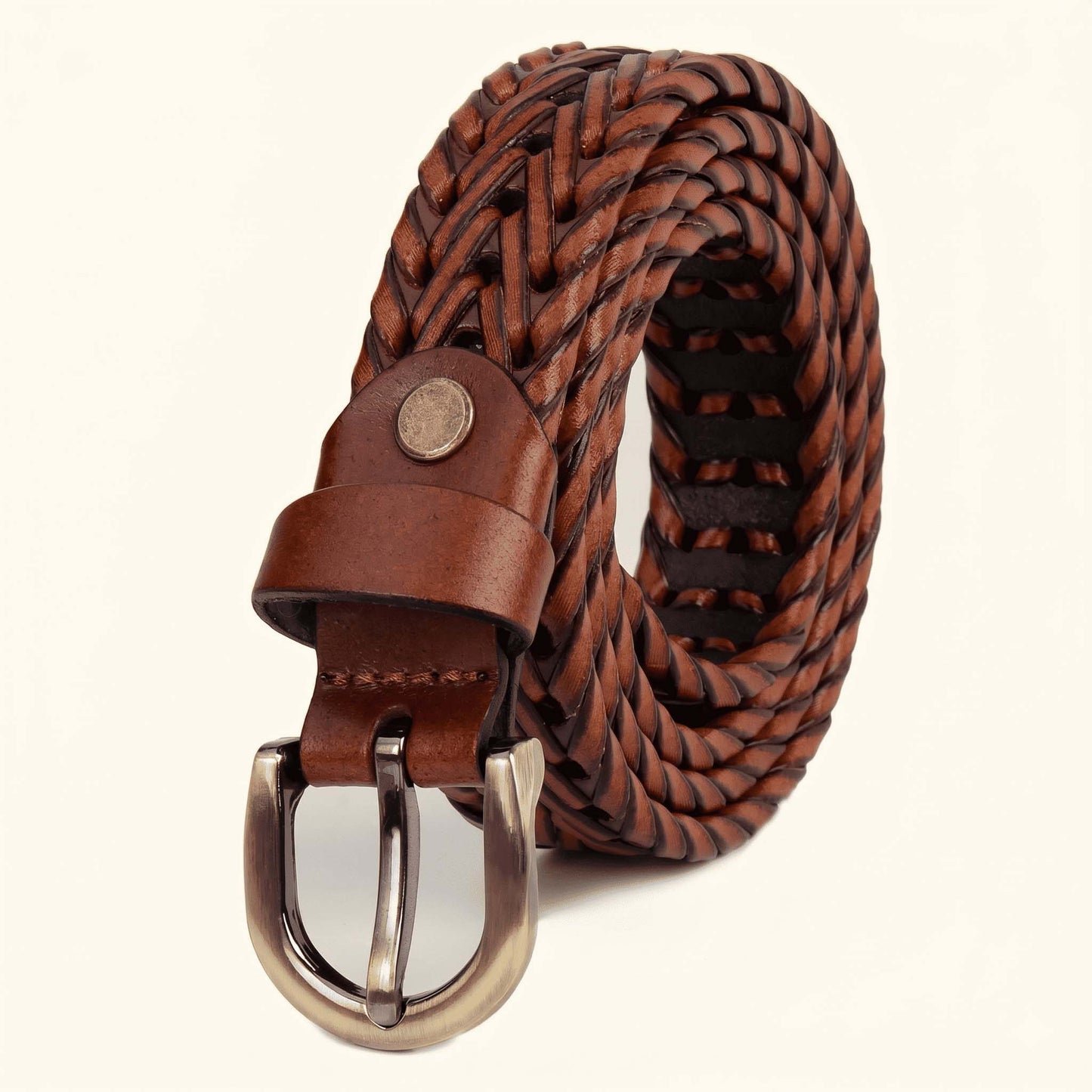 Eveline Womens Handwoven Leather Belt Rolled Tan