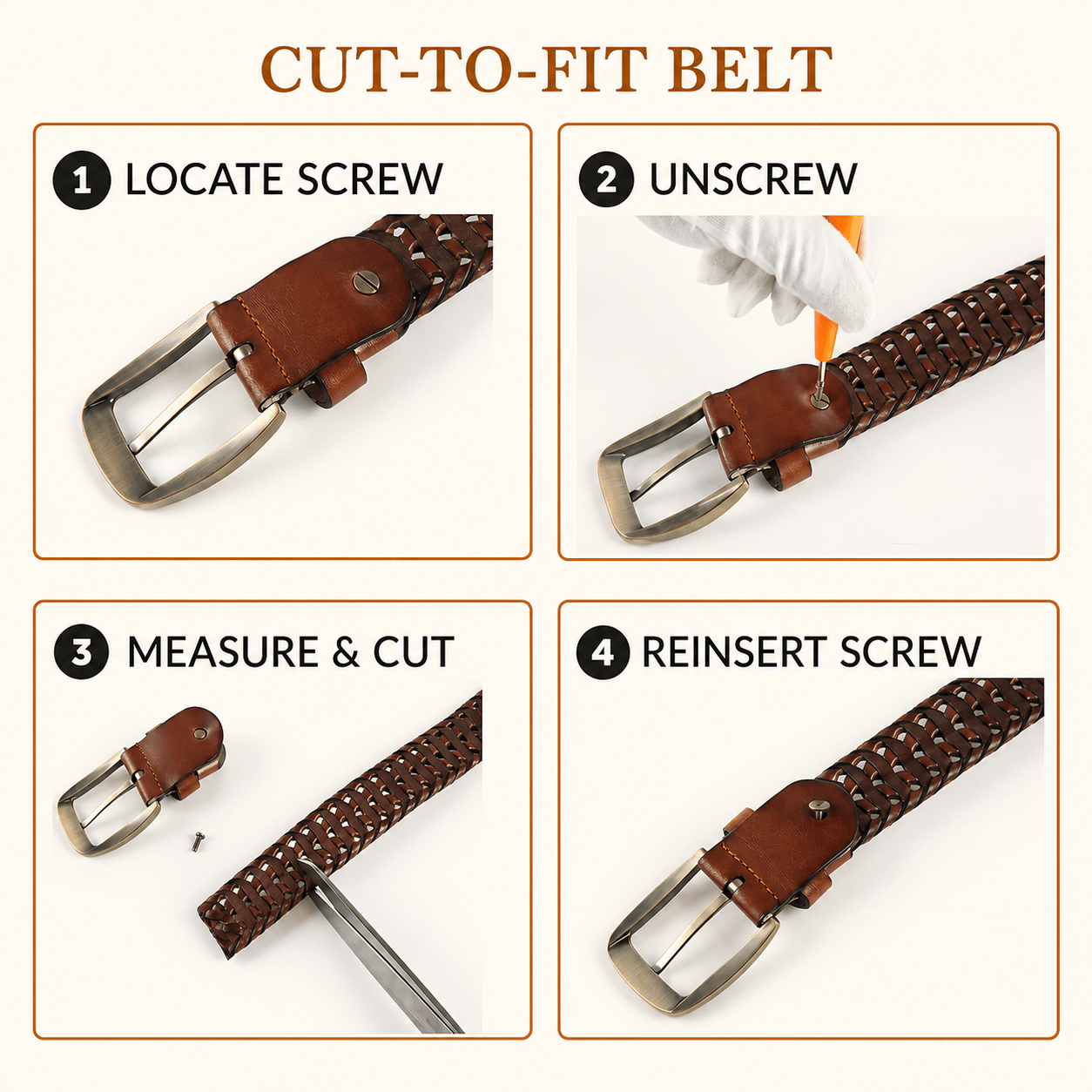 Eveline Womens Handwoven Leather Belt cut to fit Tan