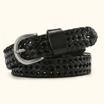 Eveline Womens Handwoven Leather belt for Women Hero Black