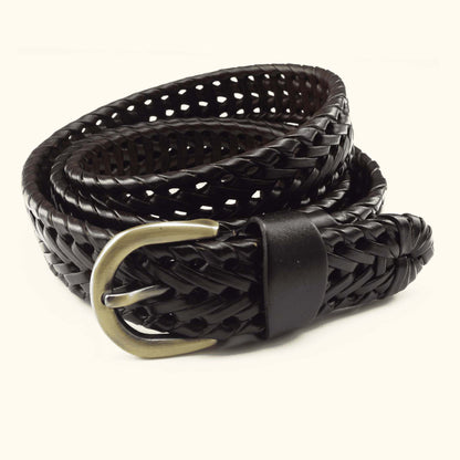 Eveline Womens Handwoven Leather belt for Women finish edge Mahogany Brown