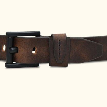 Hawke Elite Mens Full Grain Hand Finished Leather Belt Buckle  Ironwood Brown