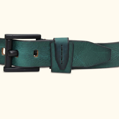 Hawke Elite Mens Full Grain Hand Finished Leather Belt Buckle Teal Blue