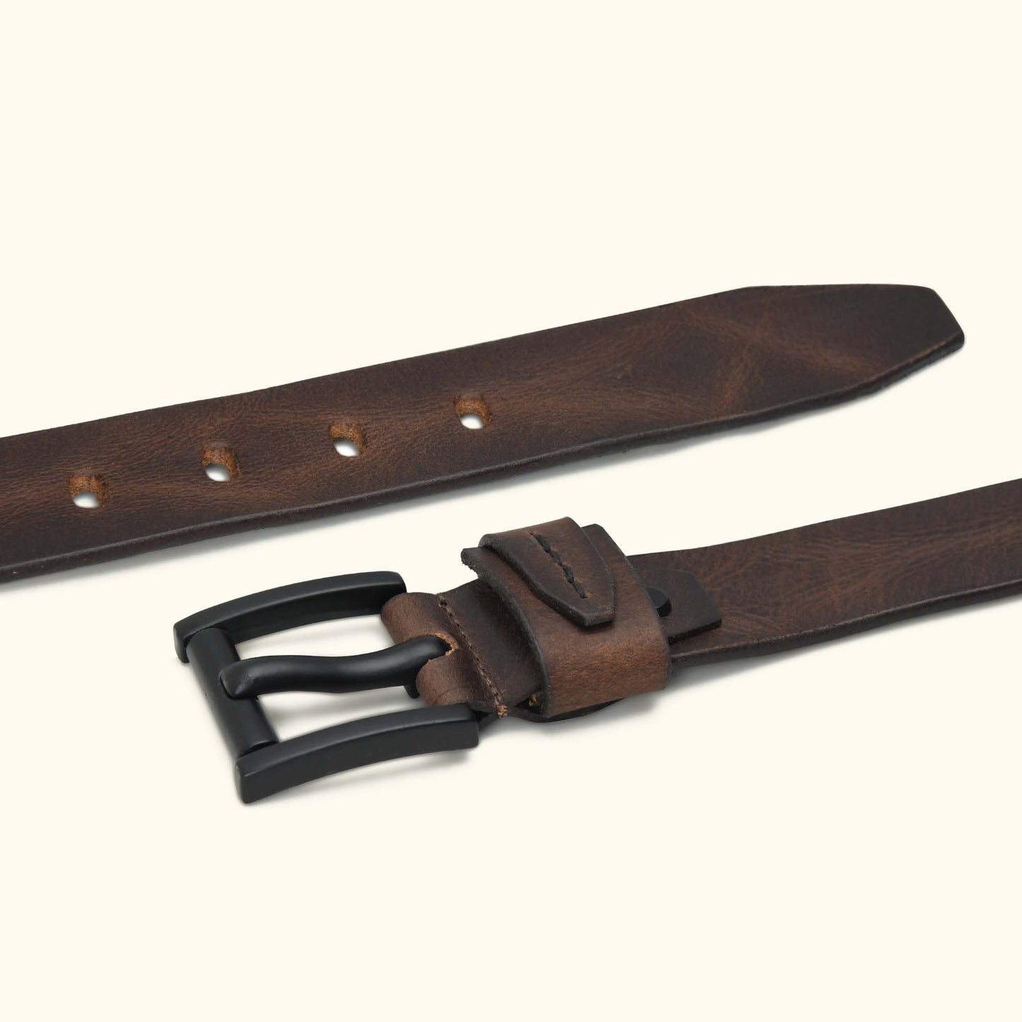 Hawke Elite Mens Full Grain Hand Finished Leather Belt Flat Lay  Ironwood Brown